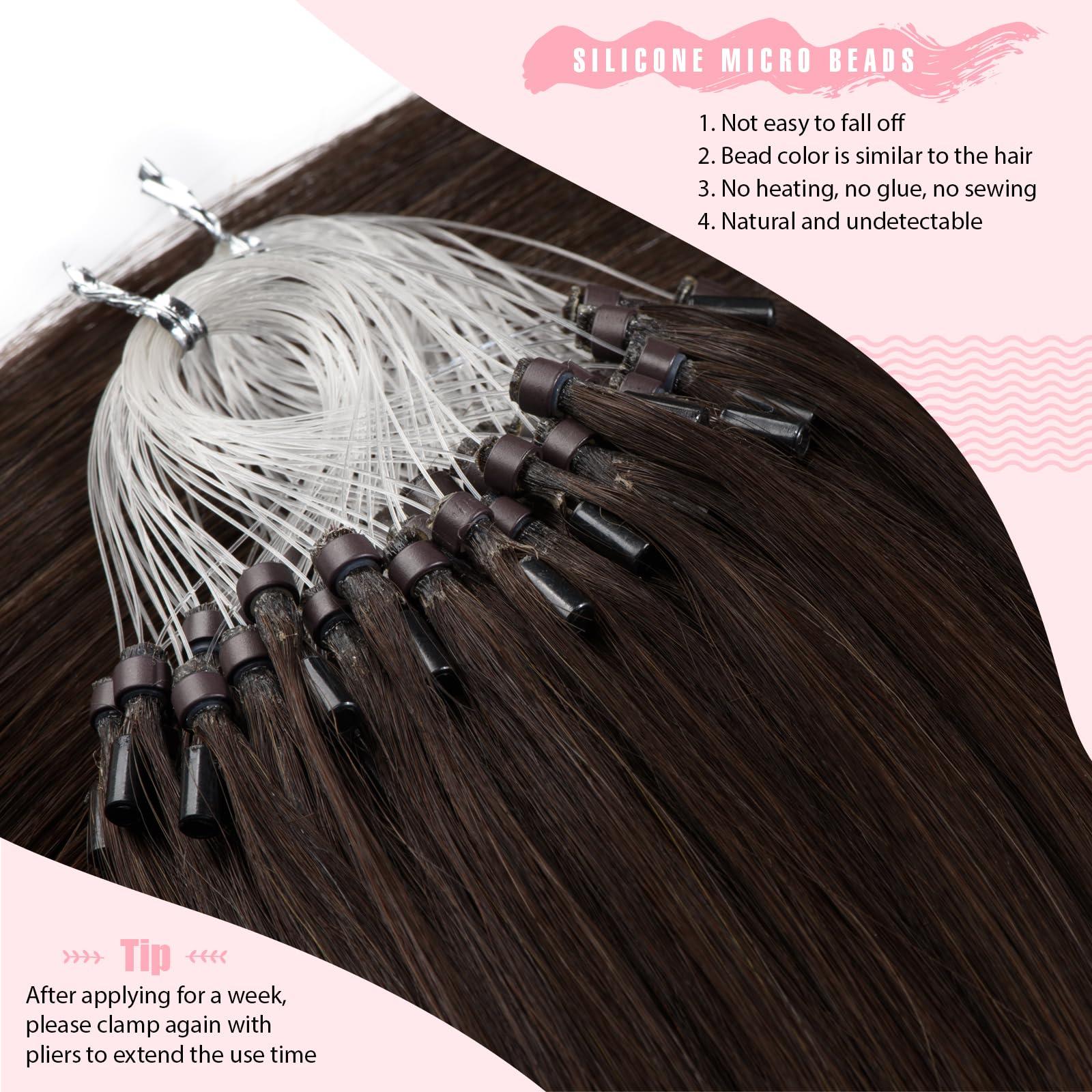Senmy Senmy Microbead Hair Extensions Brown 24inch Invisible Micro Link Bead Extensions Human Hair 1g/strand 50g Dark Brown Hair Extensions Real Human Hair Micro Beads For Women