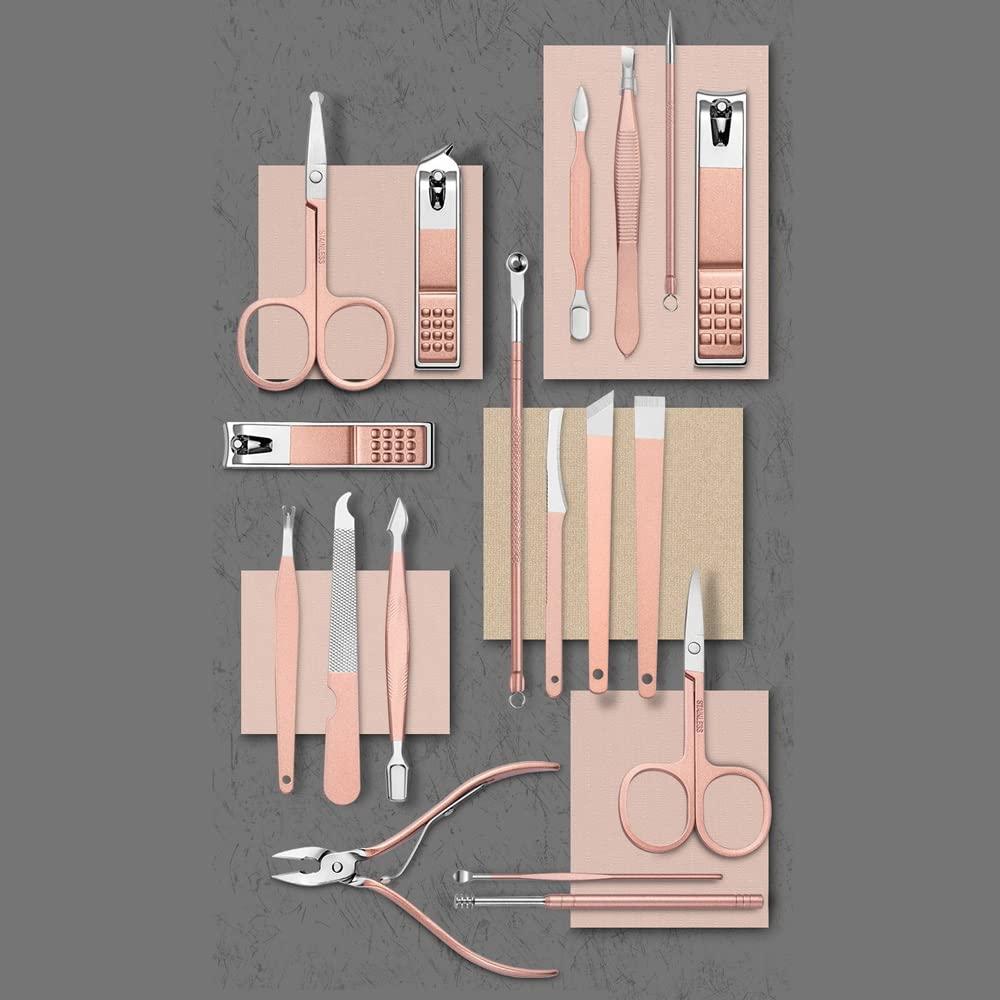 DLUXCA DLUXCA 18PCS Nail Clipper Set Stainless Steel Rose Gold Silver Manicure Cutters Nail Scissors Ear Spoon File Penicure Tool