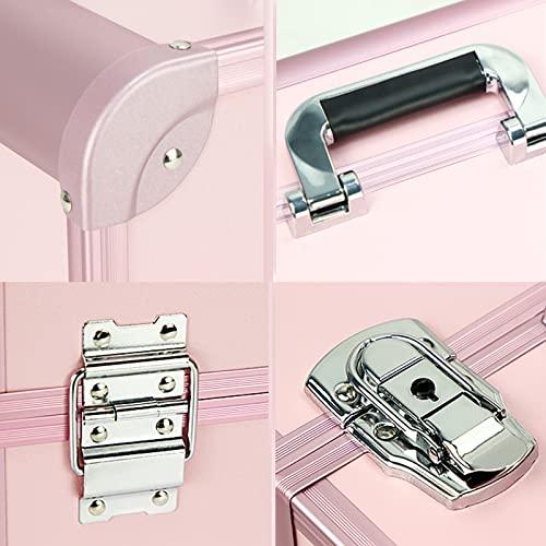 HJXGQJM Hard Shell Vanity Cases Portable Water Proof Cosmetic Travel Case, Cosmetic Case For Women Girl, Cosmetic Case With Lock,Travel Makeup Train Case, For Nail Supplies Cosmetology Case, Pink cosmetic cas