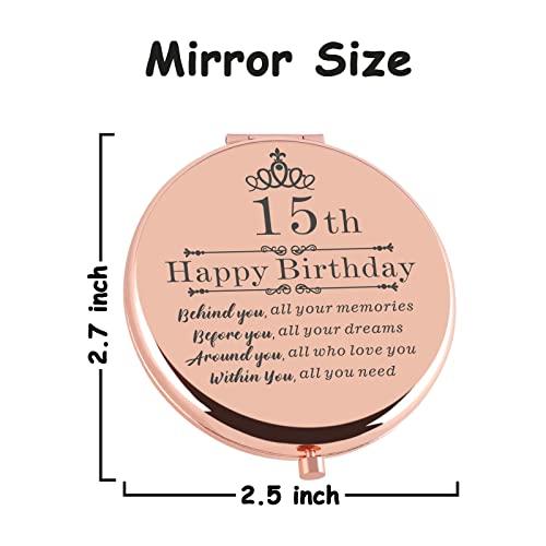 Cawnefil Cawnefil 15 Year Old Girls Gifts for Birthday Rose Gold Travel Compact Mirror 15th Birthday Gift Ideas for Teen Girl Daughter Niece Happy 15th Birthday Idea Gift