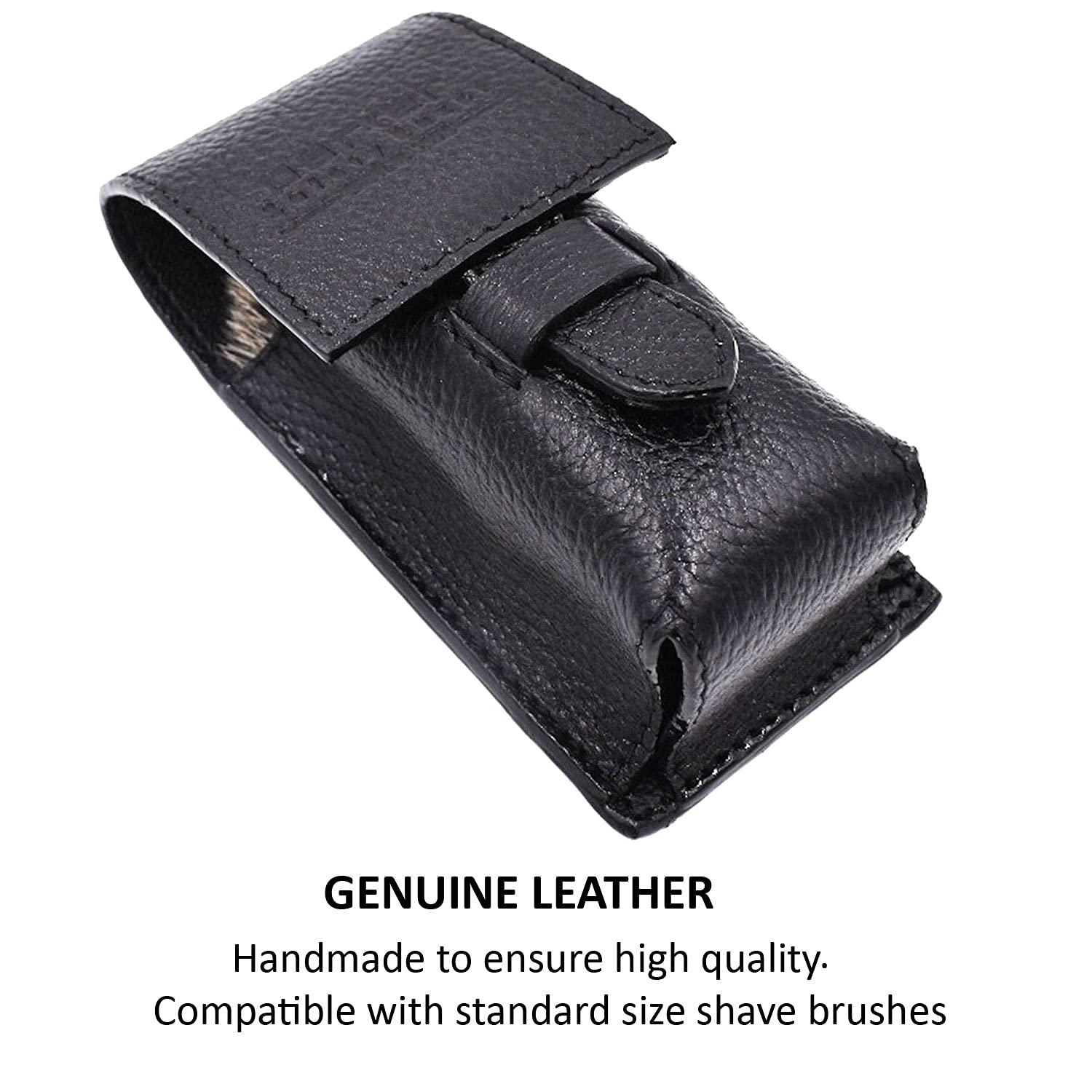 Parker Safety Razor Parker Genuine Leather Travel Shaving Brush Case (Black)  Durable Shaving Brush Travel Holder for Standard Shave Brushes