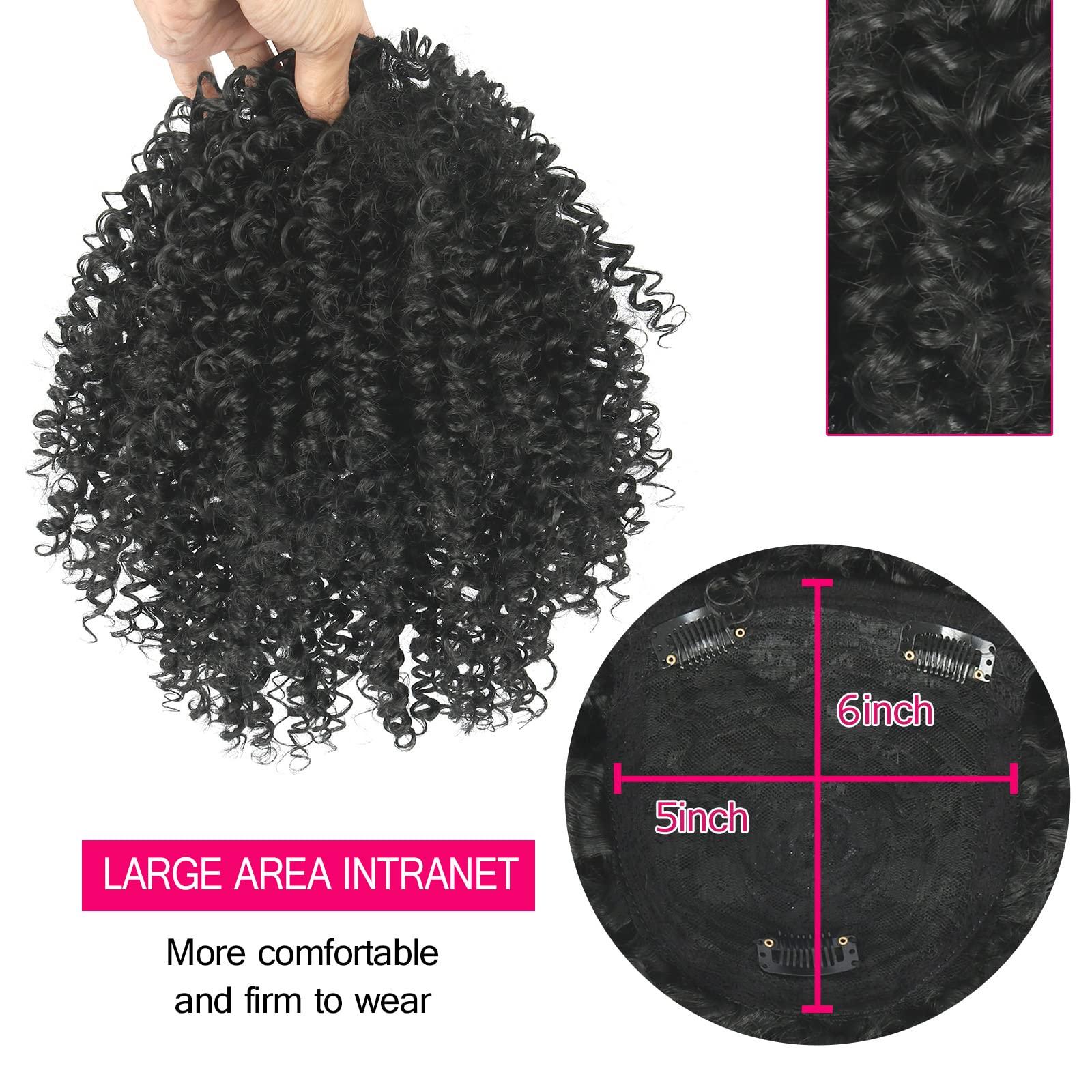 Oseti Oseti Womens Mens Hair Piece Short Black Afro Kinky Curly Hair Topper Clip in Synthetic Hair Pieces for Women with Thinning Hair Natural Soft Black Wiglets Hairpieces for Thinning Hair