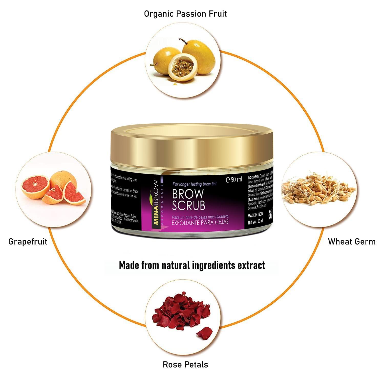 MinaiBrow MINA Brow Scrub | For Longer Lasting Henna Or Tint | Natural Extracts Gently Exfoliate The Skin | Prepare The Area For Henna Or Tint 50ml