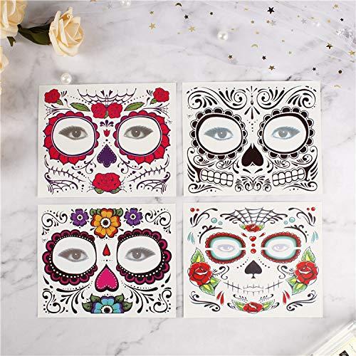 ARTEM Day of the Dead Tattoo(8 PACK) Halloween Makeup Tattoos Decor Stickers Sugar Skull Temporary Face Tattoo for Halloween Masquerade Party(Floral, Glitter Roses, Web and Floral Skeleton)