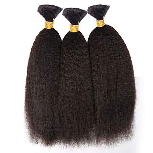 RJ HAIR Peruvian Kinky Straight Human Hair Bulk For Braiding Corase Italian Yaki Hair Bundles Extension Bulk Hair Weaving 3Pcs (24inch, 1Pcs/Lot)