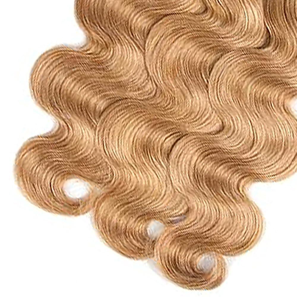 GveoXvo T4/27 Human Hair Bundles - Blonde Body Wave, Peruvian Grade 8A Virgin Hair, Mixed Length 20-24 Inch, 2 Tone Brown & Honey Blonde, 300g