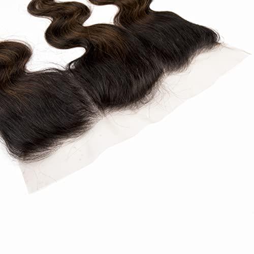 Lovenea Lovenea Body Wave Bundles with Frontal Human Hair (14 16 18+12) 13x4 Lace Frontal Closure with 3 Bundles Brazilian Body Wave Human Hair Weave Extensions FB30 Color (14 16 18+12)