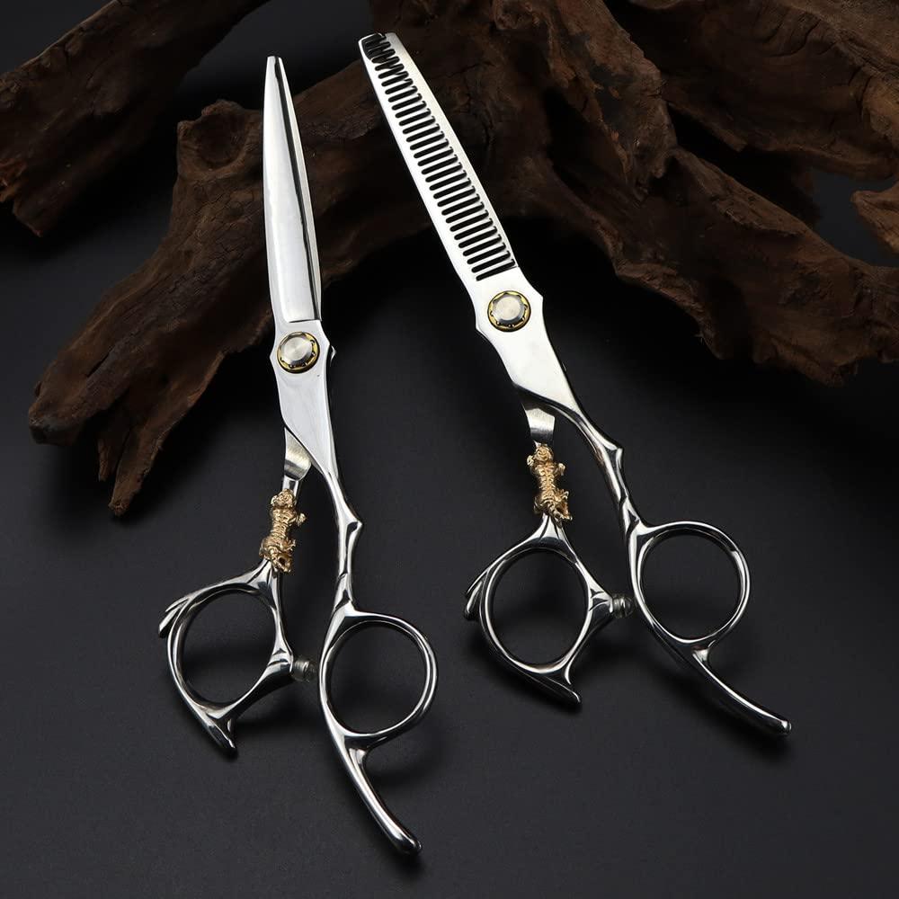 ADANTI Hair Cutting Scissors Shears Kit, 6 Inch Professional JP 440c Tiger Scissor Bearing Screw Hair Cutting Scissors Thinning Barber Haircut Shears Hairdressing Scissors Set