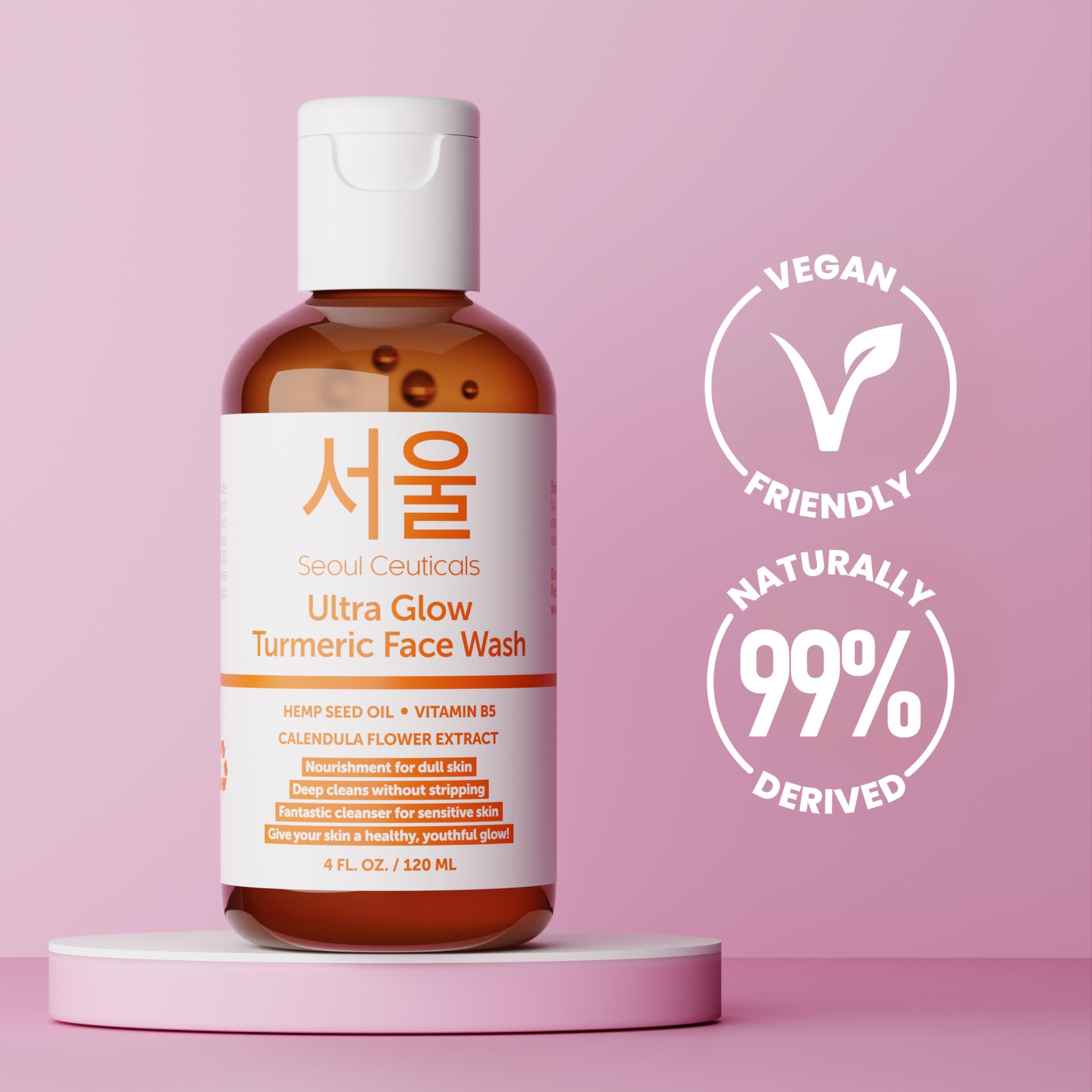 SeoulCeuticals SeoulCeuticals Korean Turmeric Face Wash Cleanser Vegan Cruelty Free Korean Skincare Facial Cleanser K Beauty Skin Care for Dry Sensitive Skin 4oz
