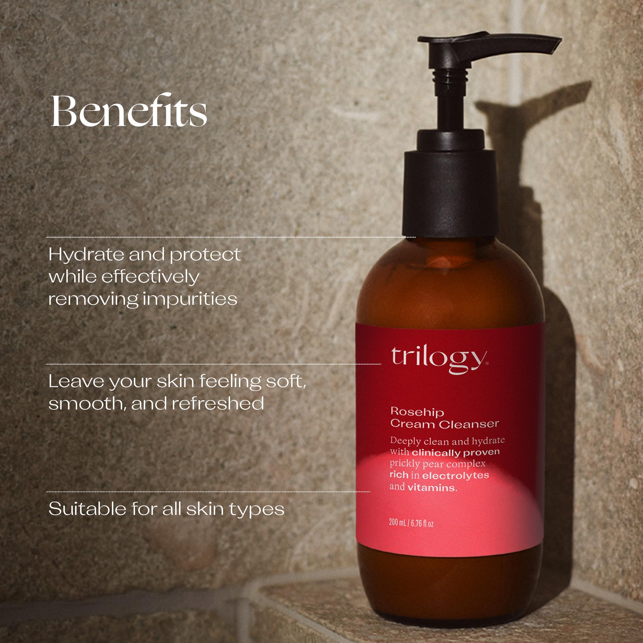 Trilogy Trilogy Rosehip Cream Cleanser, Hydrating Facial Cleanser with Prickly Pear Complex, 6.76 fl oz