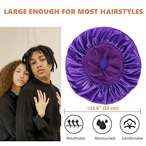 Himoswis Silk Bonnet for Men,Sleeping Bonnet for Curly Hair Men,Hair Bonnet Men for Sleeping,Matching Bonnets and Durags Set E-Purple