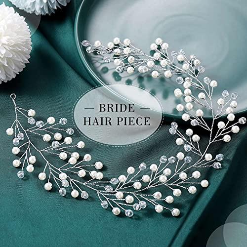 Yean Yean Babys Breath Hair Piece Wedding Hair Vine Silver Rhinestone Headband Bridal Branch Crystal Wreath Crown Bridal Flower Vine Accessories for Bride and Bridesmaid (Silver)