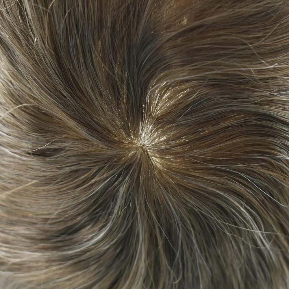 Generic Men Hair System 0.1MM Poly Skin Toupee for Men Hair Replacement Systems Injection PU Hair Men Toupee Hairpieces(8\"x10\"-110% light to medium density, 1740# 17# Dark Ash Blonde +40% Grey)