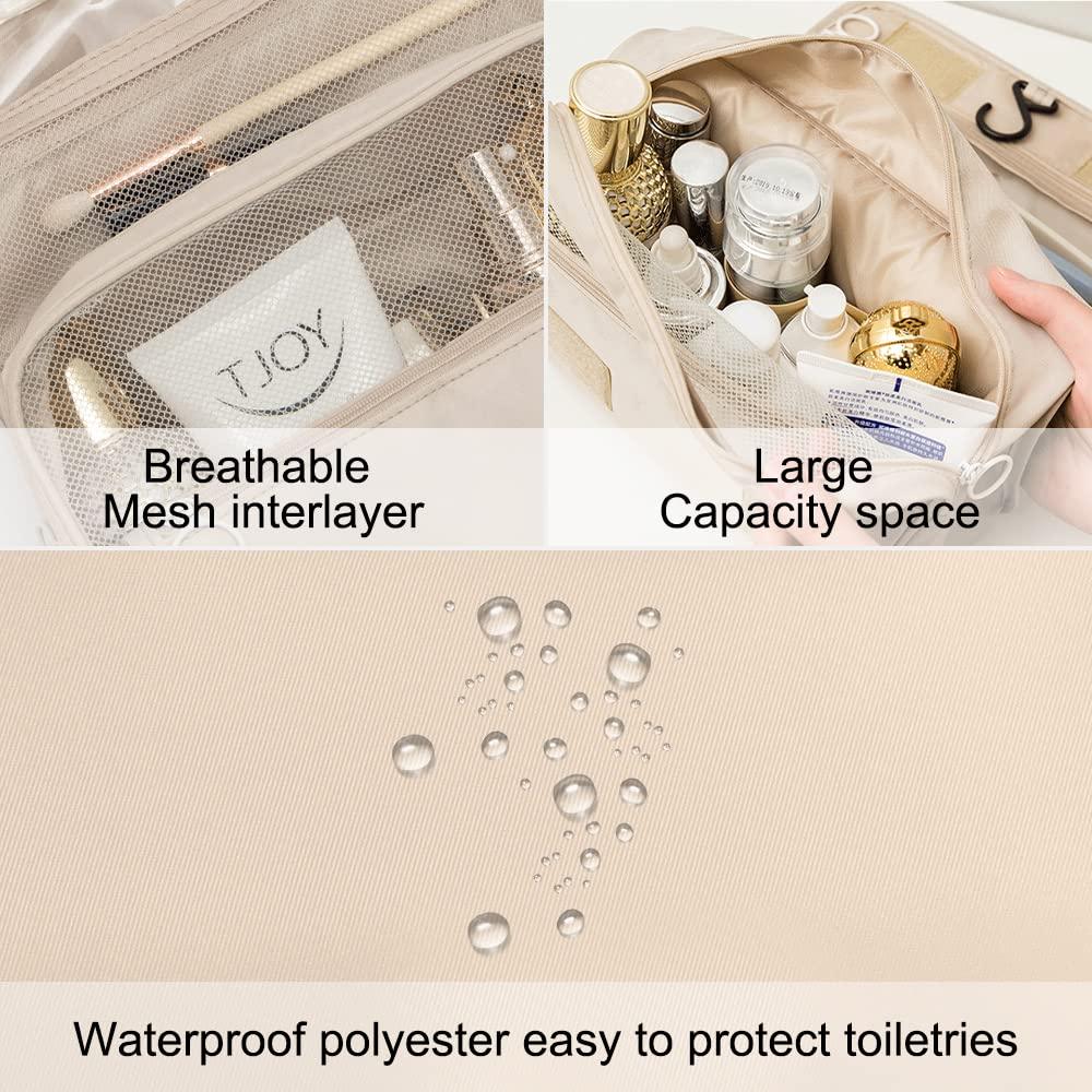 SRVR SRVR Hanging Travel Toiletry Bag, Toiletry Bag for Women Toiletry Bags with Hanging Hook (Beige)