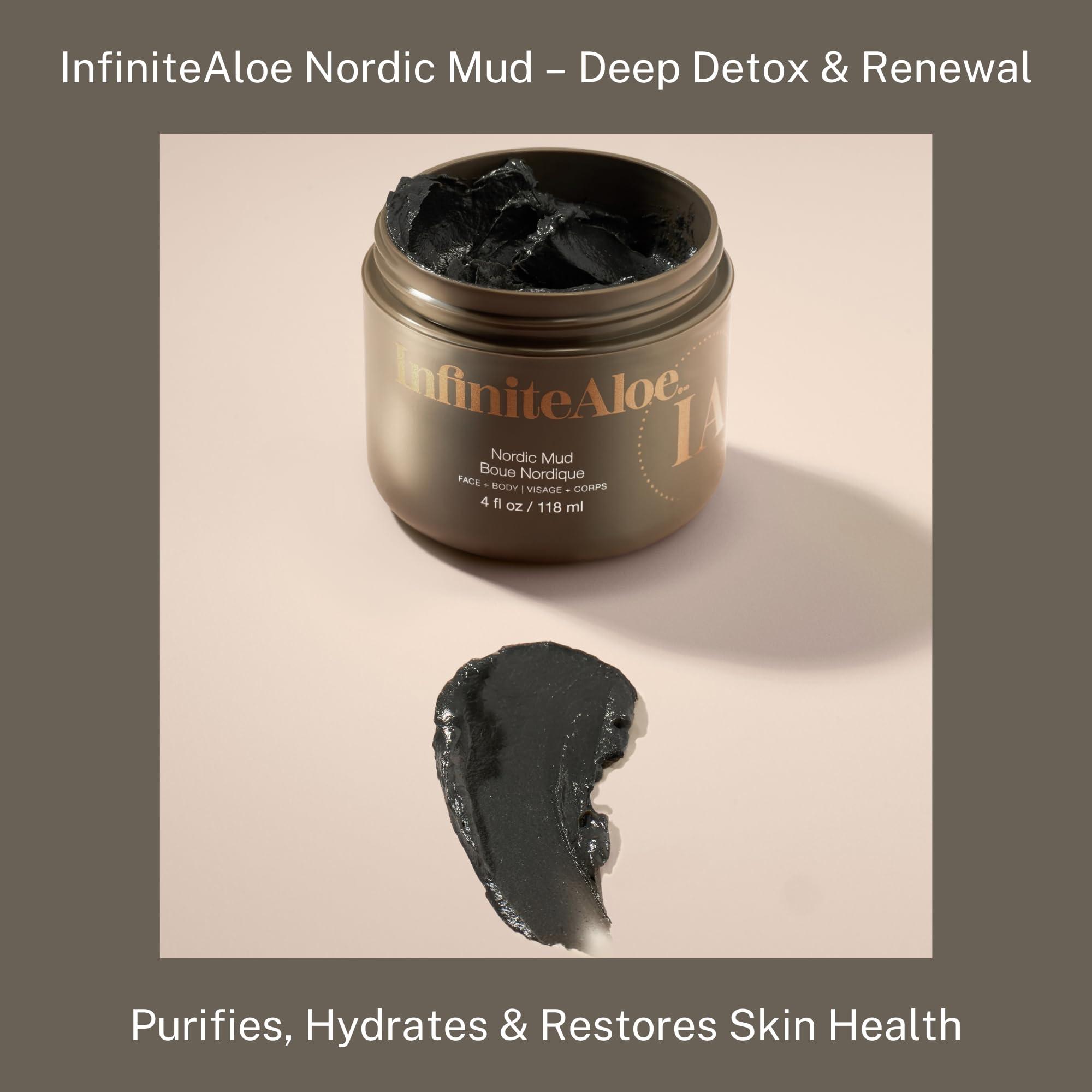 InfiniteAloe InfiniteAloe Nordic Mud Face Mask Skin Care Treatment, Peat + Charcoal + Aloe Vera + HA Combined, Suitable for All Skin Types - 4oz.
