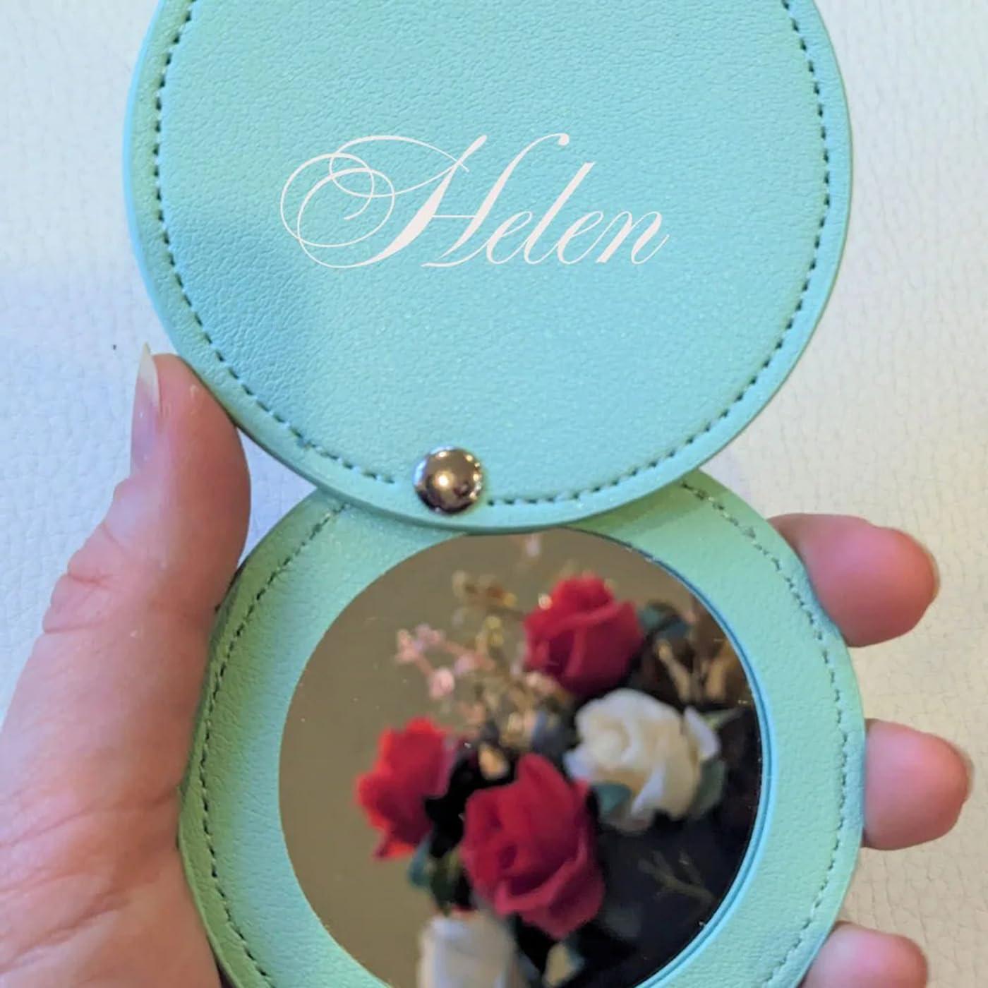 KRUIJHEU Personalized Leather Pocket Mirror Mini Travel Handheld Portable Makeup Mirrors Wedding Bridesmaid Gift for Her Name Engraved (20Pcs)