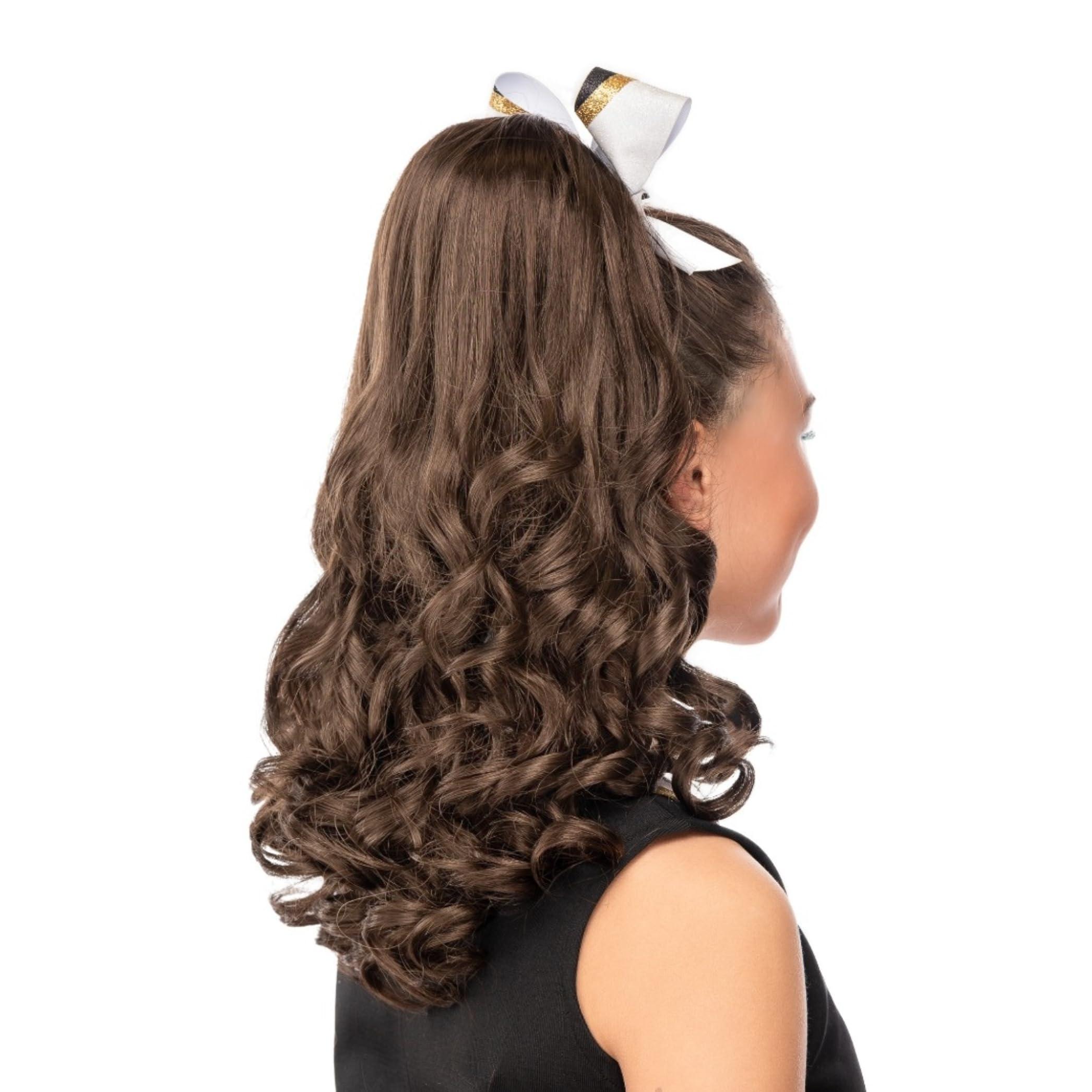 GIRLY CURLS GIRLY CURLS Cheerleader Curly Hairpiece Champ 18\" Cheer Ponytail for Girls (Chestnut)
