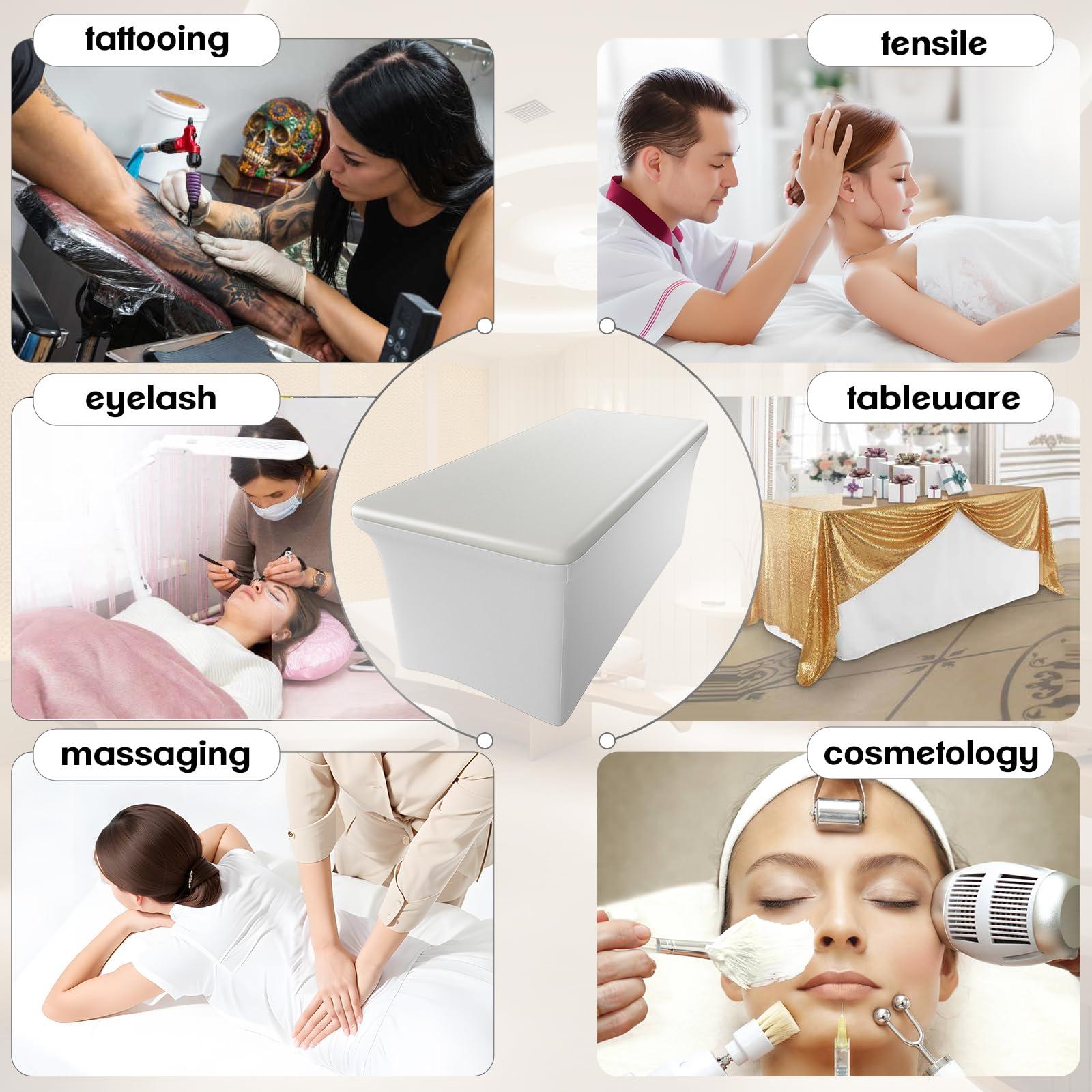 KIDOACOW KIDOACOW White Lash Bed Cover 6FT Vinyl Massage Table Cover Protector, Silky Reusable & Wipeable Massage Bed Cover Waterproof Ultra-Durable and High Elasticity Leather Spa Bed Covers for Esthetician