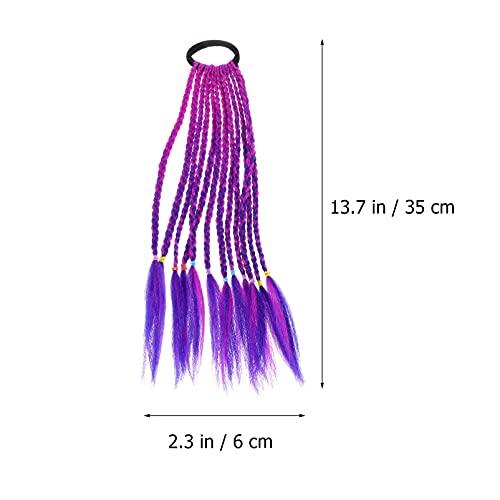 GALPADA GALPADA Color Wigs 2pcs Girls Wigs Braid Set Braided Wig Hair Extension with Elastic Hair Ring Rubber Bands Festival Party Costume Cosplay Accessories (Purple) Braided Wigs