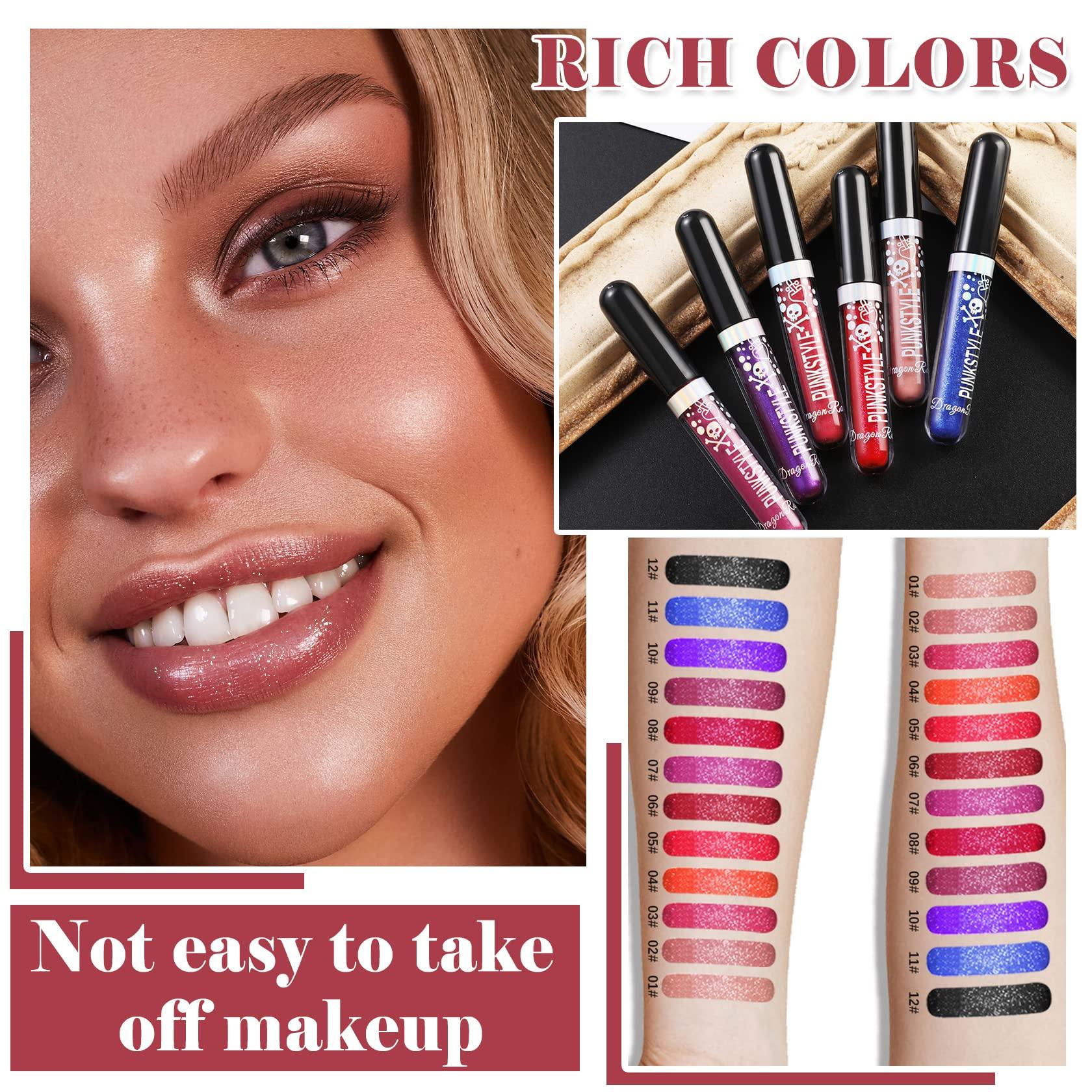 NVLEPTAP 3PCS Black Blue Purple Liquid Glitter Lipstick Glitter Lip Gloss Set,Diamond Shimmer Matte Lipstick Set Long Lasting High Pigment Glitter Lip Stick Kit Lip Gloss Set Halloween Makeup Gift - Set D