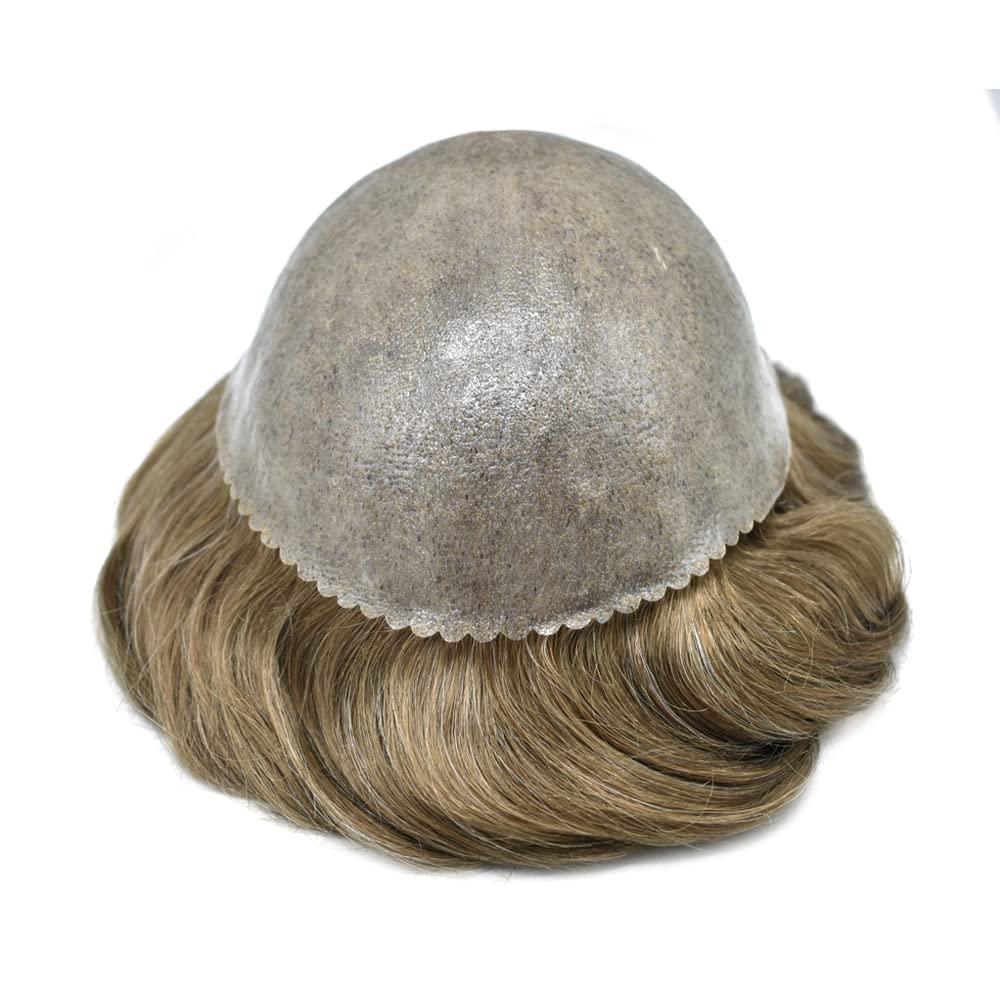 JUSTHAIR Toupee for Men Hair Replcement System Mens Toupee Full Poly Thin Skin Human Hair Piece All PU Injection Toupee Hair Systems (8X10", 1720 17# DARK ASH BLONDE WITH 20% SYNTHETIC GREY)