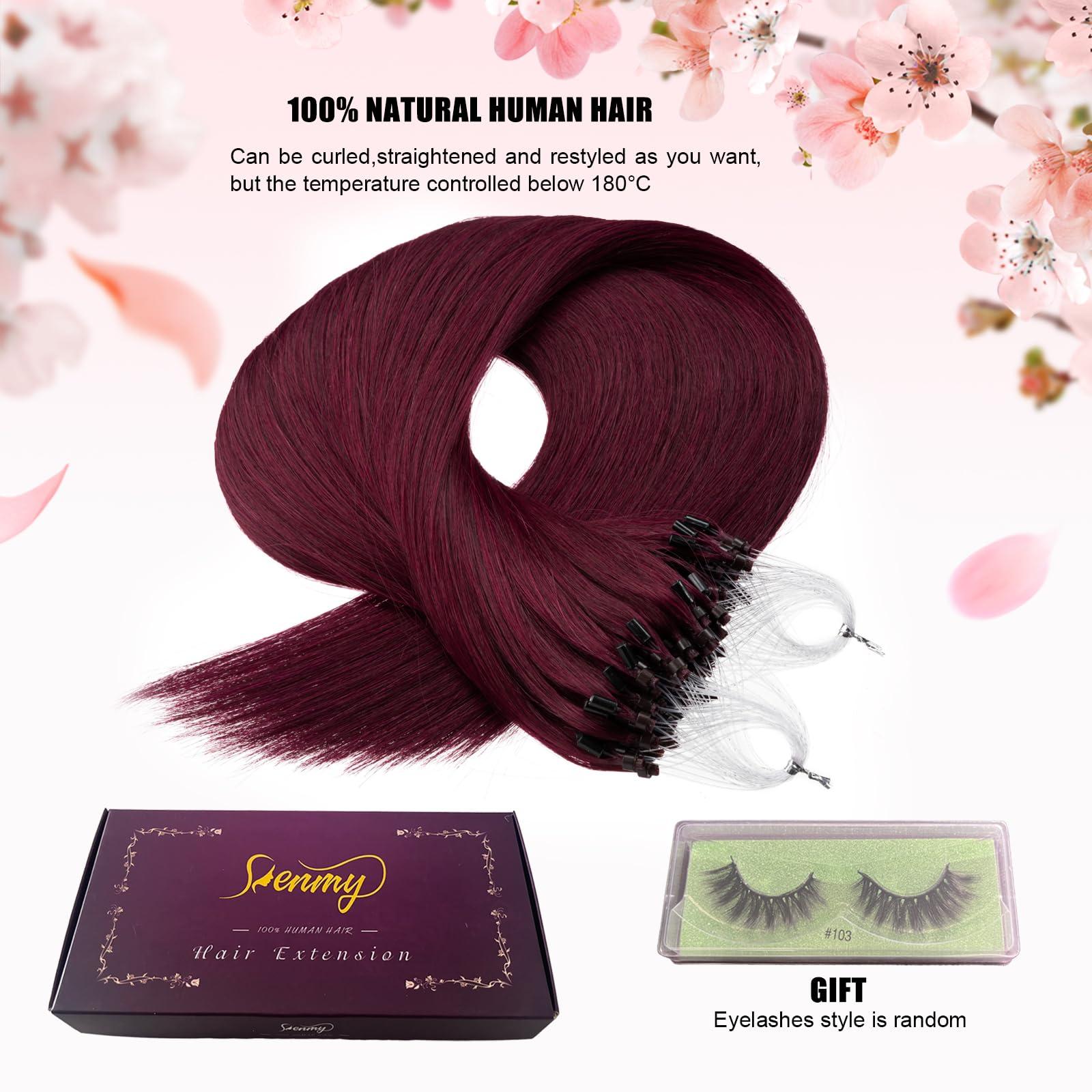 Senmy Senmy Micro Link Hair Extensions Human Hair Red Hair Extensions Burgundy Micro Loop Hair Extensions Real Human Hair 1g/strand 50g Deep Wine Red 14inch Microlink Hair Extensions #99J