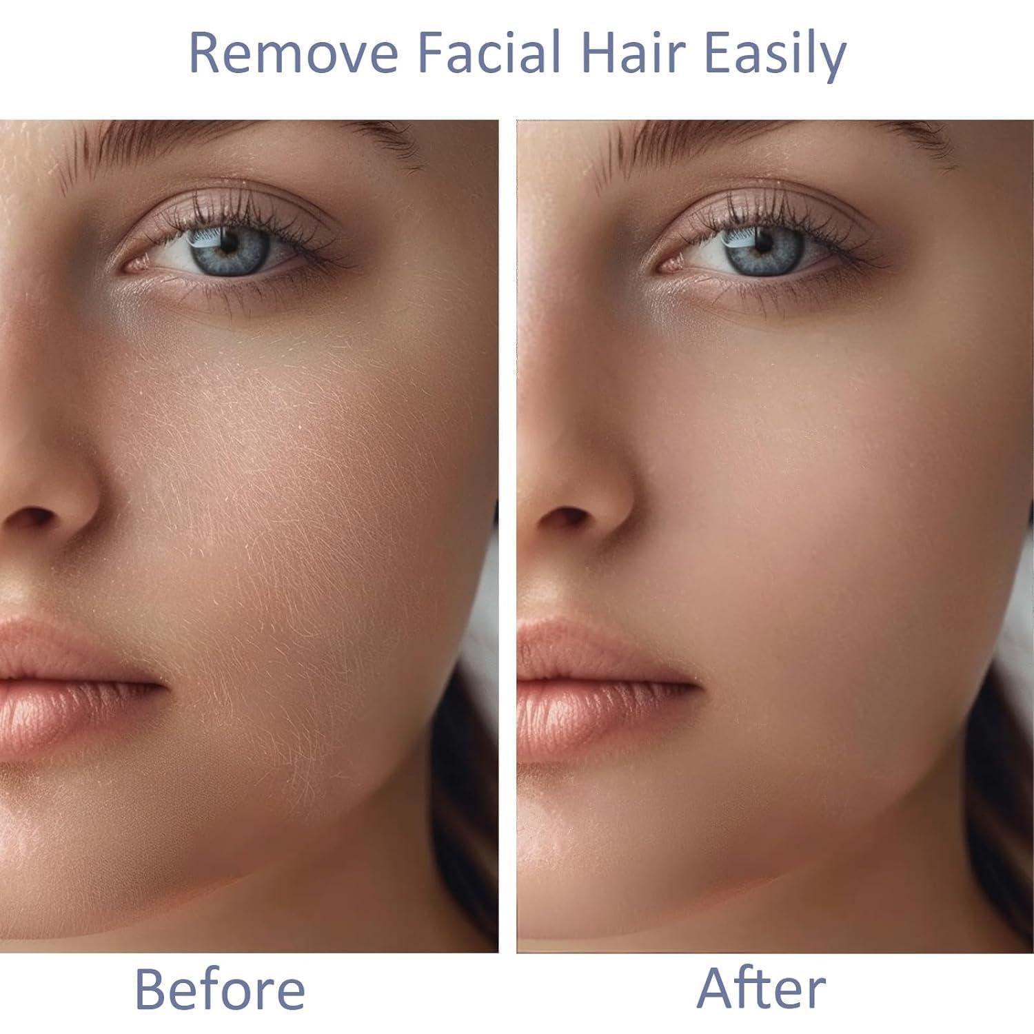 tuokiy Facial Hair Removal for Women, Women Facial Hair Removal Device Painless Females Face Shavers for Chin, Lip, Included 2 x Replacement Heads