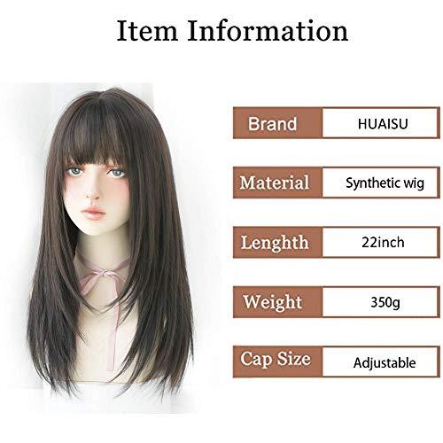 HUAISU HUAISU Long Black Straight Hair Wig with Bangs Synthetic High Density Long Hair Wig for Women
