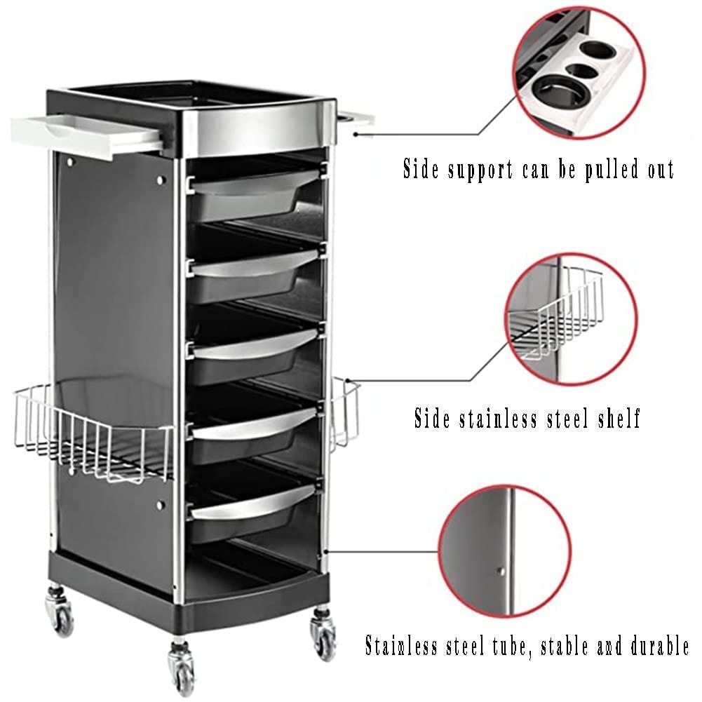 ma hai fei MAHFEI Salon SPA Rolling Trolley, Hair Stylist Cart Beauty Hairdressing Tool Storage Cabinet W/Hairdryer Holder Place Towel/air Duct/tinfoil/dye Sweep/Push Cut