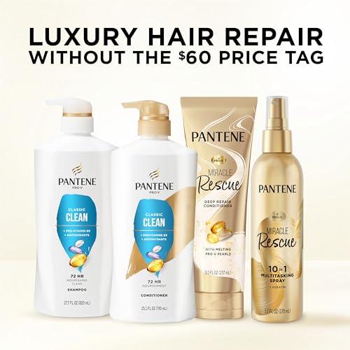 Pantene Pantene Shampoo, Classic Clean - Pro-V Nutrients for Dry, Color-Treated Hair, Healthy Looking Hair Every Wash, Antioxidant-Rich, 27.7 Oz Each, 2-Pack + Miracle Rescue Shot (0.5 Oz)