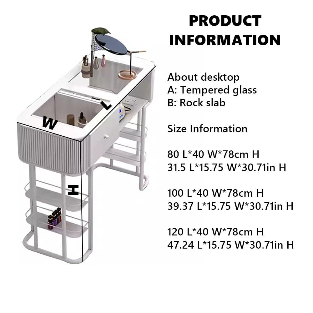 BOYITES BOYITES Modern Transparent Manicure Table, Tempered Glass Nail Station for Manicurist, Professional Nail Salon Work Station Booth, White Pedicure Tech Station, Beauty Salon Table,B,100cm