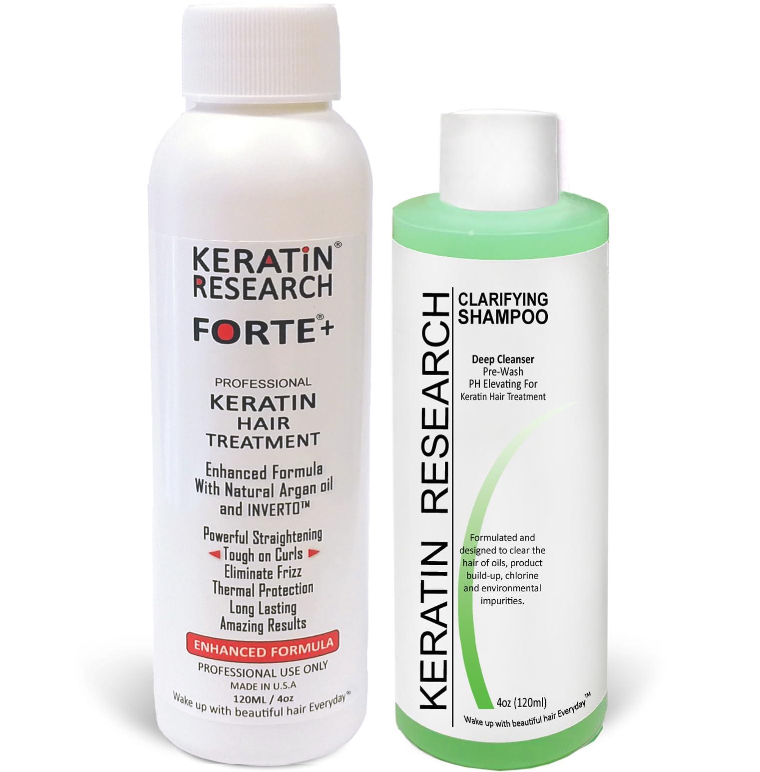 KERATIN RESEARCH Keratin Brazilian Blowout Treatment Extra Strength 120ml with Clarifying Shampoo - Enhanced Formula for Curly Hair By Keratin Research