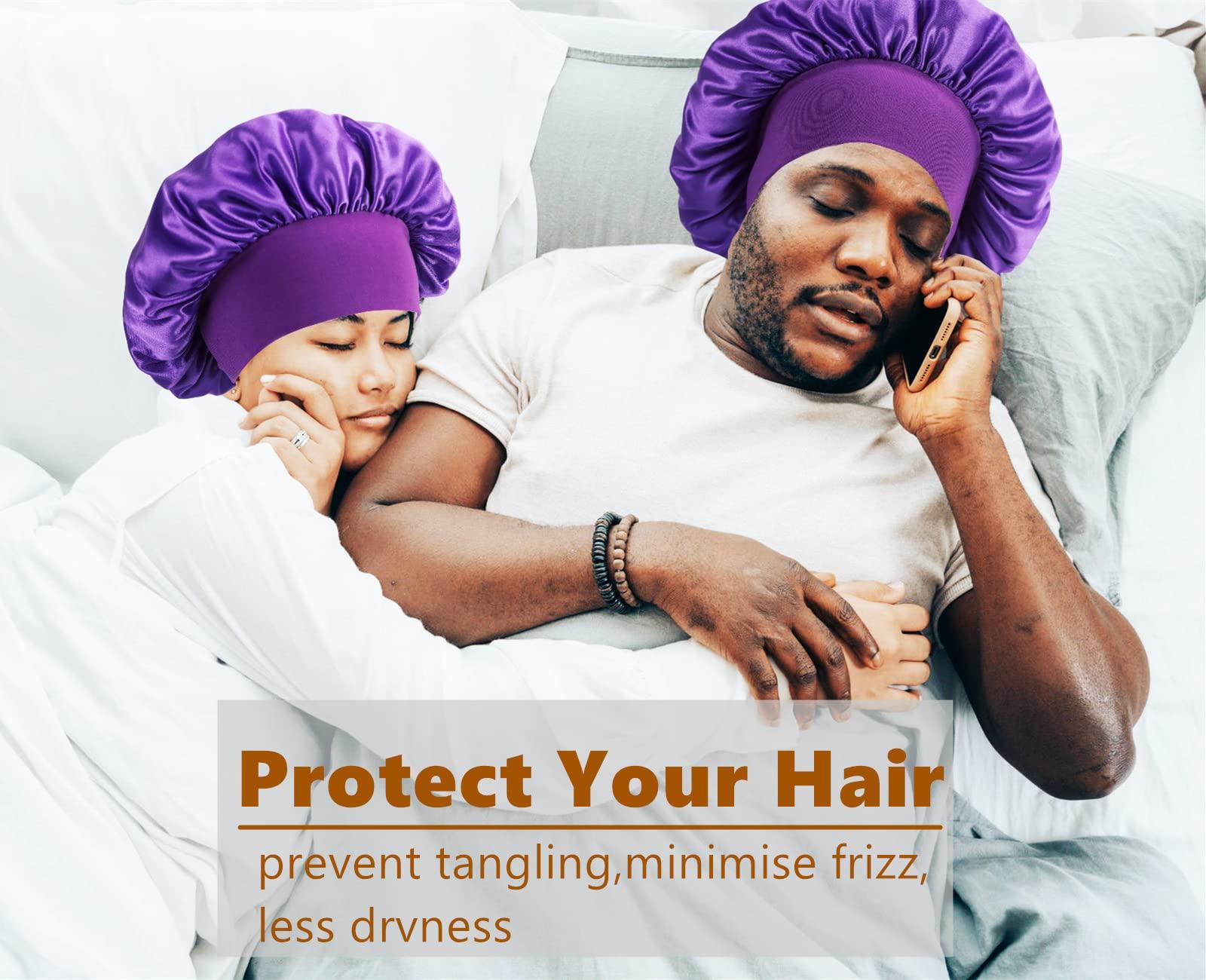 Himoswis Silk Bonnet for Men,Sleeping Bonnet for Curly Hair Men,Hair Bonnet Men for Sleeping,Matching Bonnets and Durags Set E-Purple