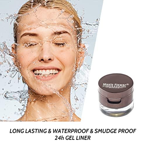 Music Flower Music Flower Gel Eyeliner Eyebrow Powder, Black and Brown Waterproof Smudgeproof Long Lasting Makeup Eyeliner Gel with Brush Mirror, 0.49 Ounce, Pack of 2