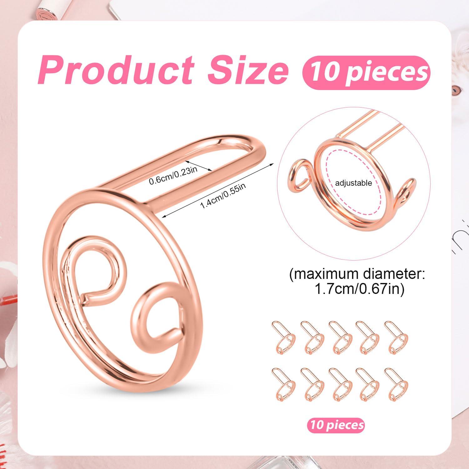 PEUTIER 10pcs Wudu Nail Rings, Adjustable Fingernail Rings Reusable Metal Finger Nail Rings for Women Detachable Nails Jewelry Fingertip Gift Decorations for Wearing Manicure Nails(Rose Gold)