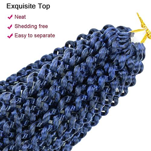 Ubeleco 14 Inch Ombre Blue Passion Twist Hair, Water Wave Crochet Hair For Women Passion Twist Crochet Hair 22 Strands/Pack Bohemian Synthetic Curly Braiding Hair Extensions (14 Inch (Pack of 7),1B/Blue)