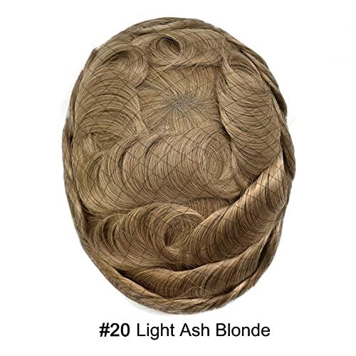 Hair Wonders Hair Wonders Toupee For Men Real Human Hair Replacement System For Men Soft Swiss Lace Mens Toupee Hairpiece For Men NPU Around Male Hair Prosthesis 7x9 Medium light density 20# LIGHT ASH BLONDE