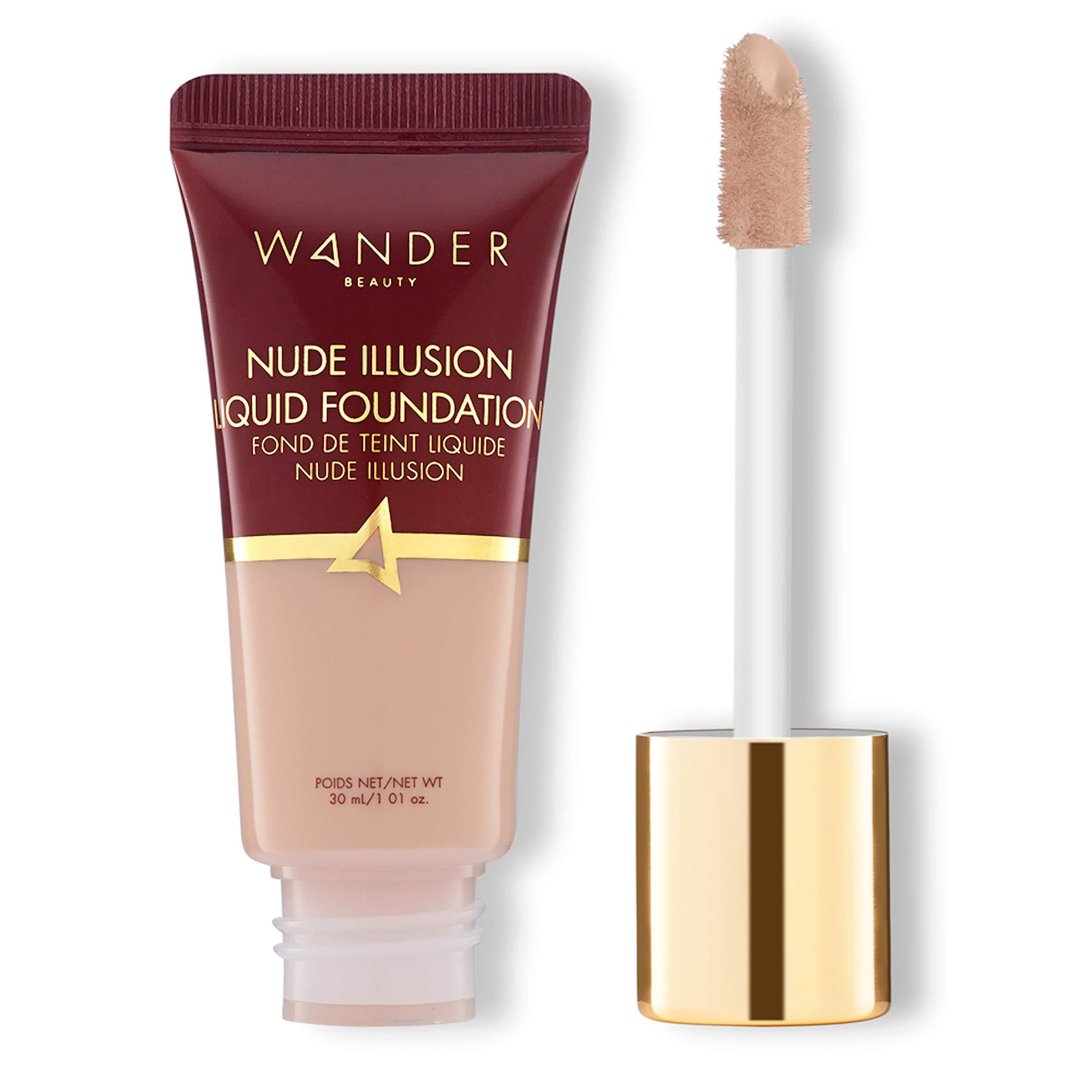 Wander Beauty Nude Illusion Liquid Foundation - Fair Light - Medium to Full Coverage Foundation with Niacinamide & Lotus Extract - Natural Skin Finish - Blurs, Conceals & Contours - Travel-Friendly Tube