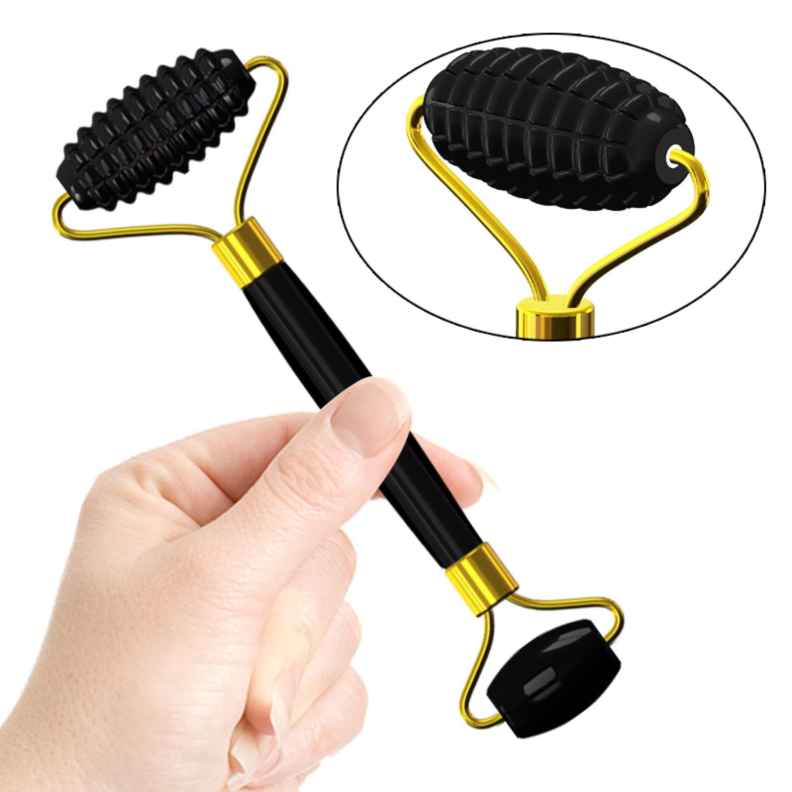 IDOBLO Natural Obsidian Face Mask Facial Care Massage Roller Gua Sha Board Black Crystal Eye Relax Care Tools,4in1 Set