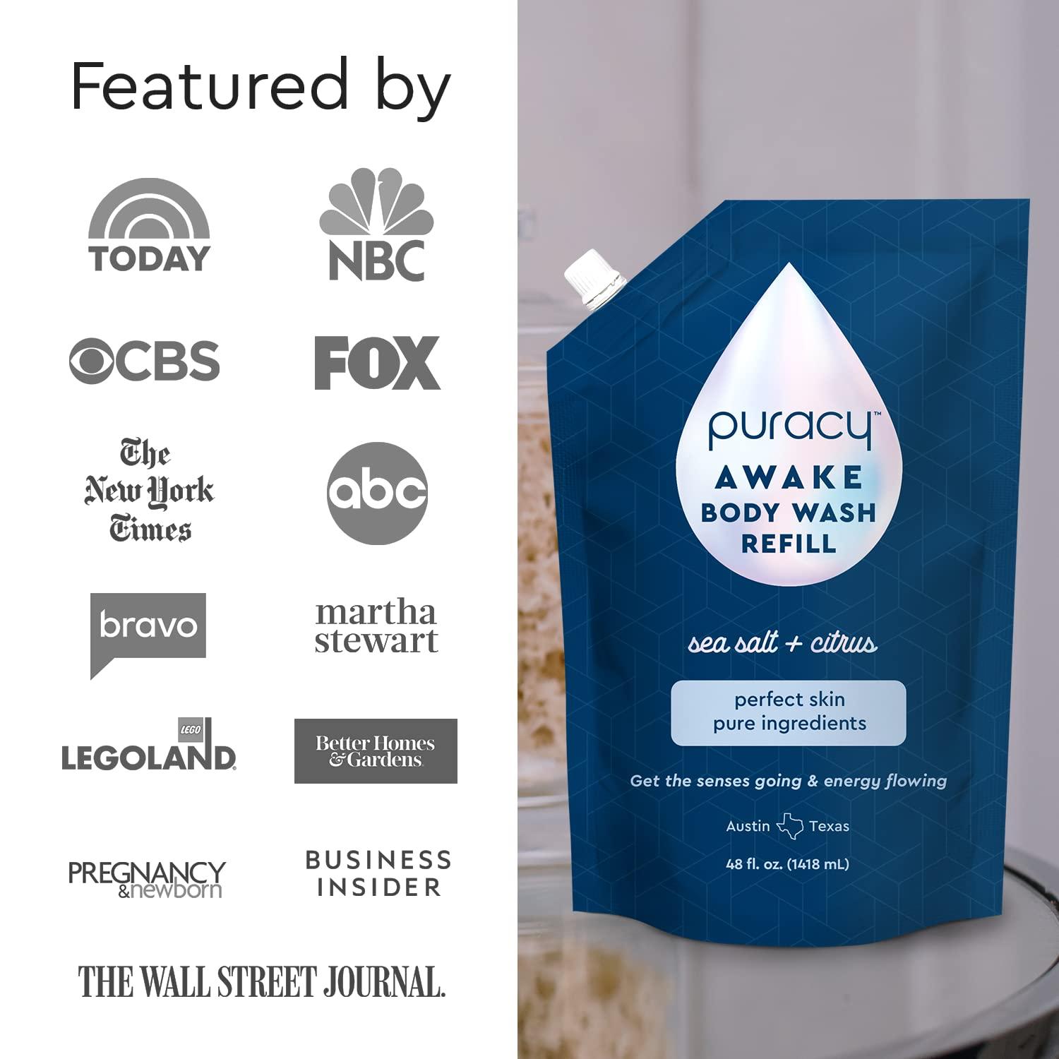 Puracy Puracy Natural Body Wash Refill, 98.6% Pure Plant Ingredients Shower Gel (Citrus & Sea Salt 48 oz) Natural Dry Shampoo for Women, Plant-Powered Cleansing Volumizing Dry Shampoo (Citrus & Jasmine 6 oz)