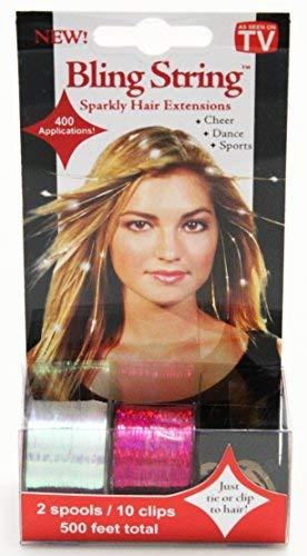 Mia Beauty Mia Bling String, Hair Tinsel, Sparkly Hair Extensions on Spools, 500 Feet, 10 clips, for Women, Hair Stylists and Girls - Hologram Pink and Silver