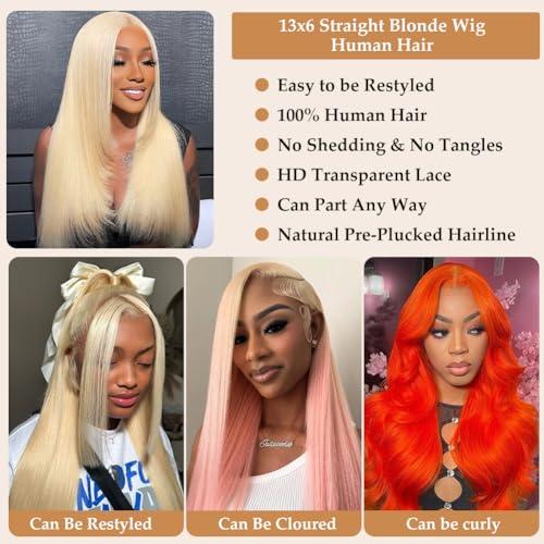 COUGARBEAUTY COUGARBEAUTY 24 Inch Lace Front Wig Human Hair Straight HD Lace Frontal Wig Human Hair 13x6 200 Density Glueless Wigs Human Hair Pre Plucked with Baby Hair for Women Natural Black Human Hair Wig