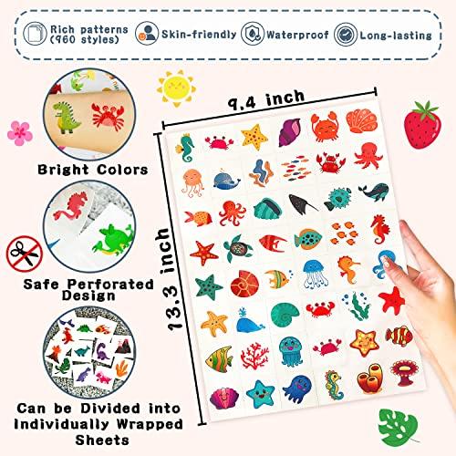 PARTYWIND Partywind 960 PCS Individually Wrapped Tattoos for Kids Bulk, Cute Temporary Tattoo Stickers for Birthday Party Supplies Favors, Fake Tattoos for Kids Christmas Gifts Games (20 Sheets)