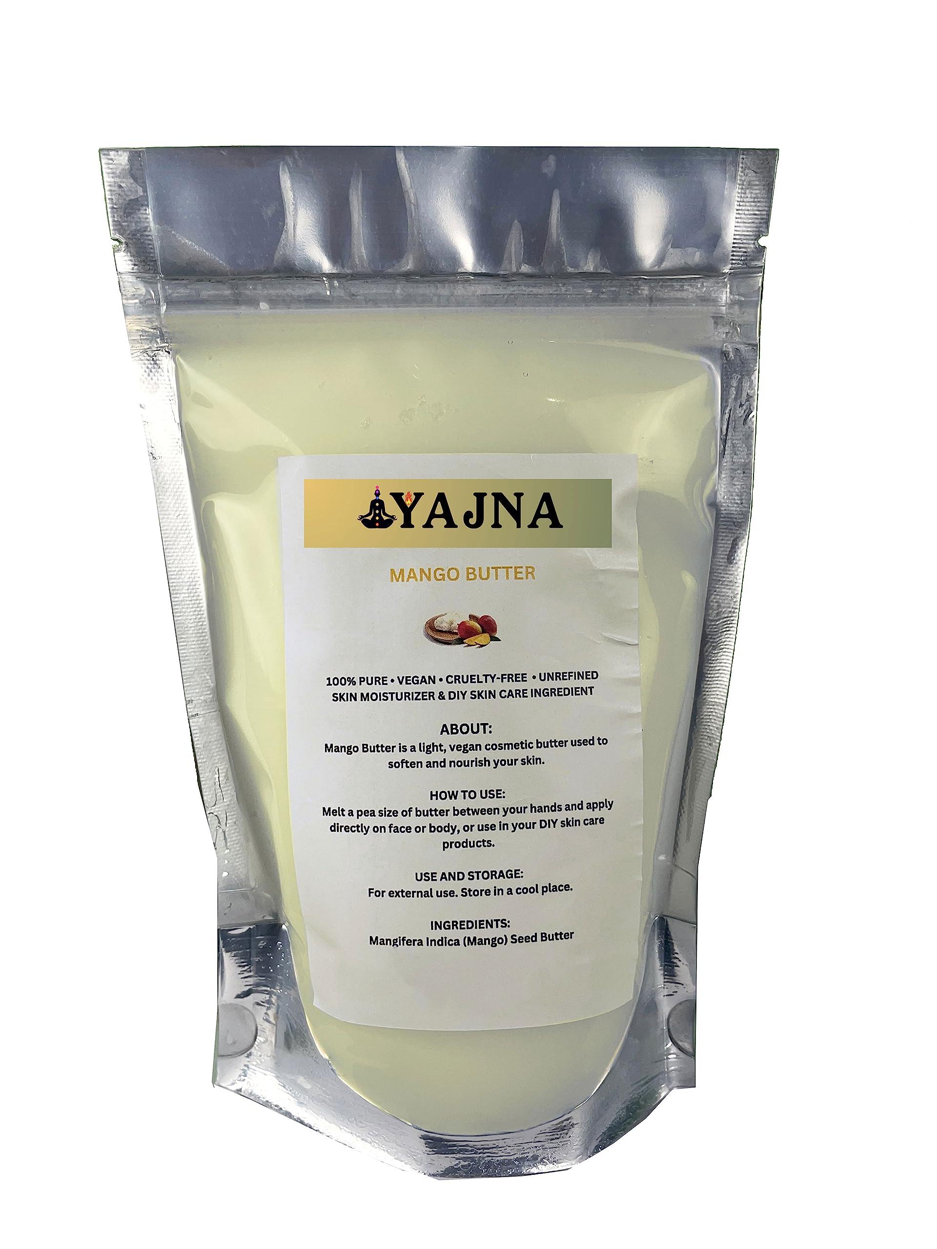 Yajna Yajna Organic Raw Mango Butter 100% Pure,Natural & Unrefined| Skin Moisturizer For Face, Body & Hair| 1 LBS/450 GM Ivory/White Grade A | DIY Creams, Balms, Lotions, Soaps| Softens Dry & Tough Skin