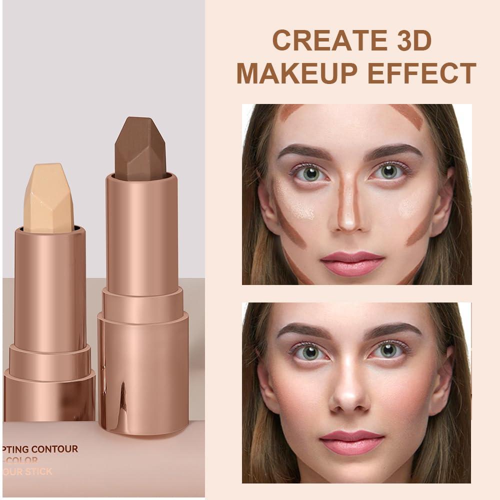 ehnoge No Limits Cream Bronzer Stick, 2024 Upgrade 2 In 1 Double Ends Matte Contour Stick, Natural Matte Cream Bronzer and Contour Stick Lasting Creamy Sculpting Double Headed Makeup Contour Stick (01+02)