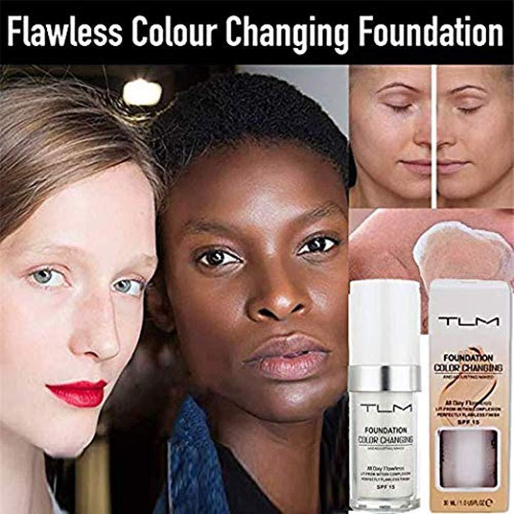 Grospe TLM Flawless Color Changing Foundation,Moisturizing Warm Skin Full Coverage Face Foundation Makeup,Base Nude Face Liquid Cover Concealer,Natural Sunscreen Non-greasy