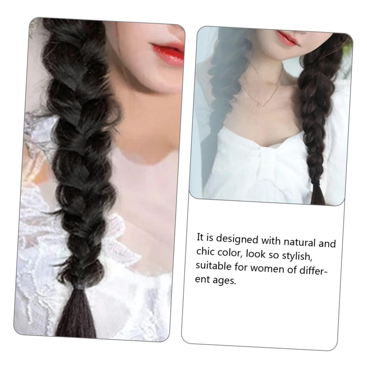 Housoutil Housoutil 4 Pcs Wig Braid Buns Braid Wig Ponytail Extension Human Hair Braid Extensions Women Braid Ponytail Braid Hair Band Light Brown Ponytail Extension Curly High Temperature Wire Black