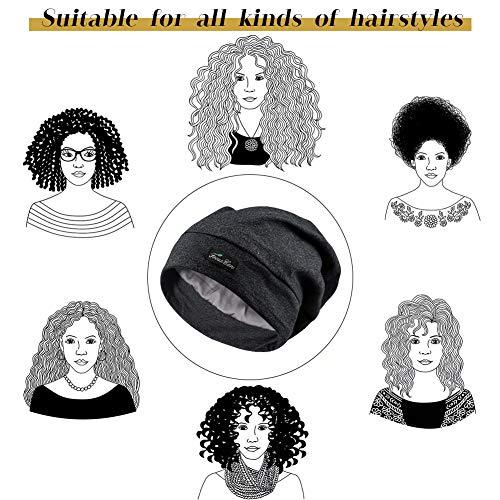 FocusCare FocusCare Sleep Cap,Silk Satin Lined Adjustable Frizzy Hair Black Women Extra Large