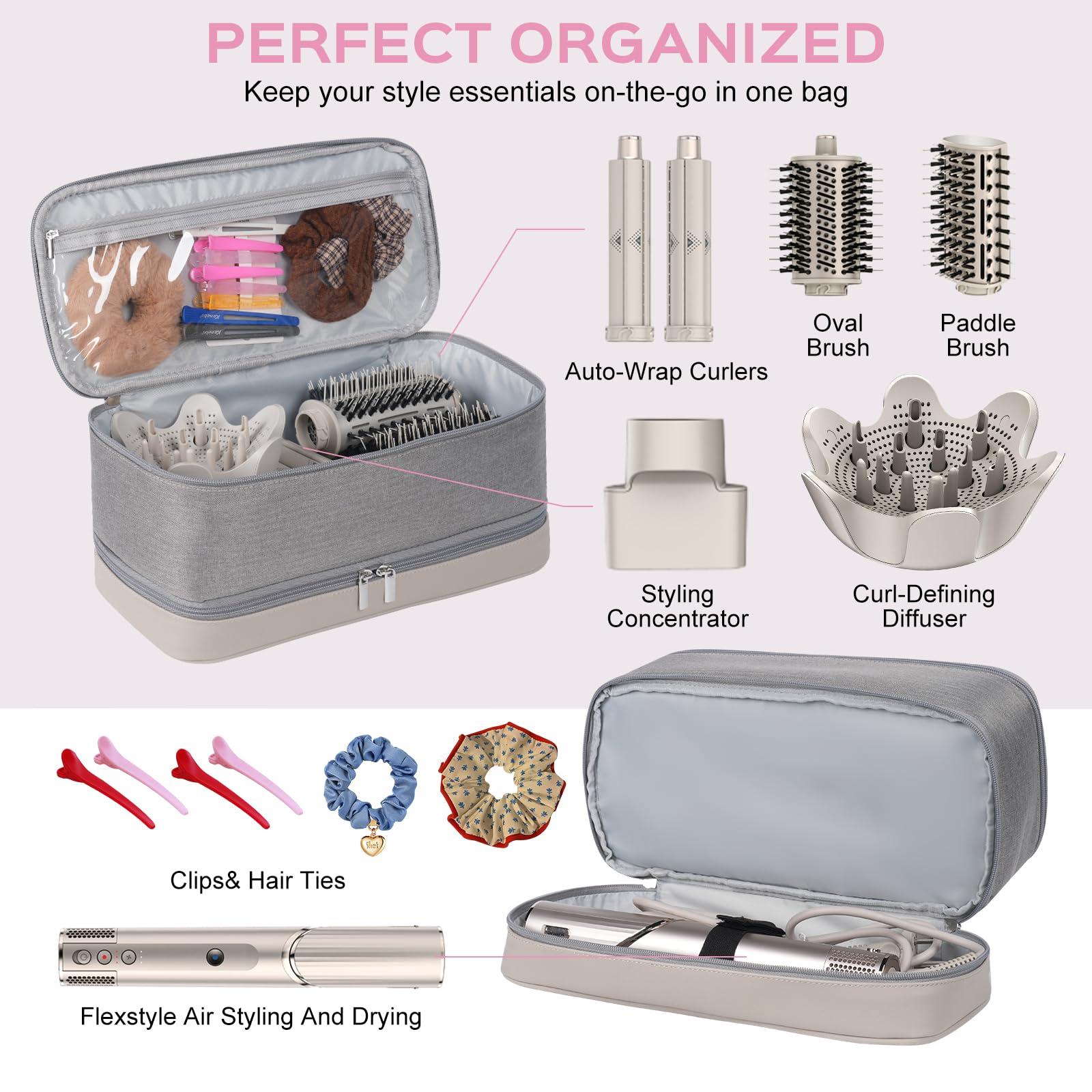 WINZEDGE WINZEDGE Travel Carrying Case for Shark Flexstyle Air Styling & Drying System,Double-Layer Hair Accessories Tools Storage Bag for Dyson Airwrap Styler Organizer,Gray