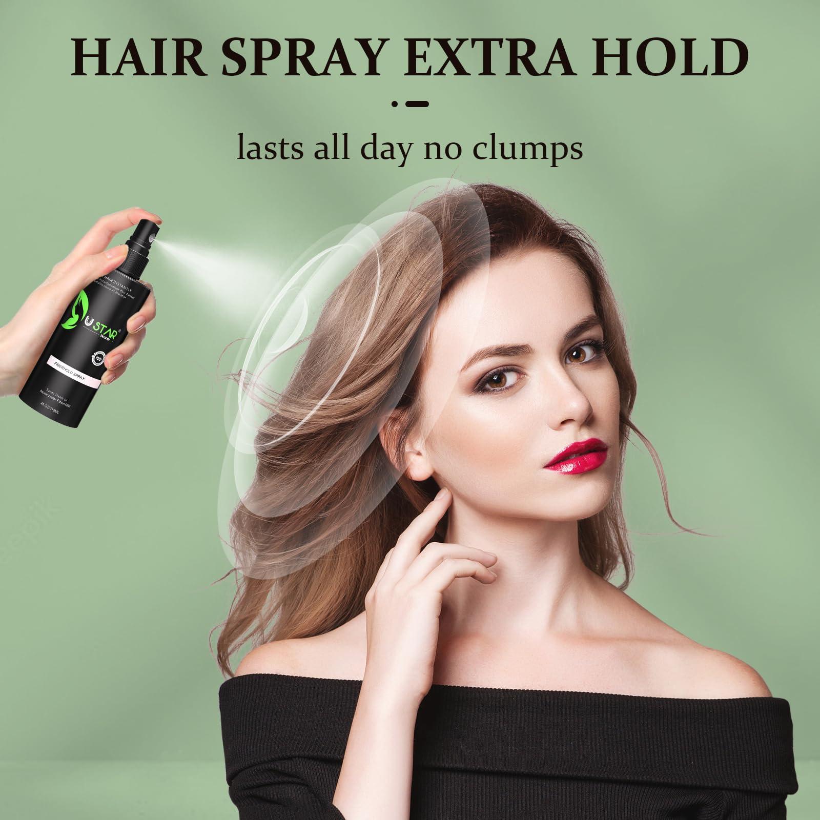 USTAR Hair Building Fibers Set, USTAR 5 in 1 Hair Fibers for Thinning Hair and Hair Fiber Spray, Natural Hair Filler Instantly Conceals Hair Loss, Hair Powder for Women & Men 27.5g (Black)